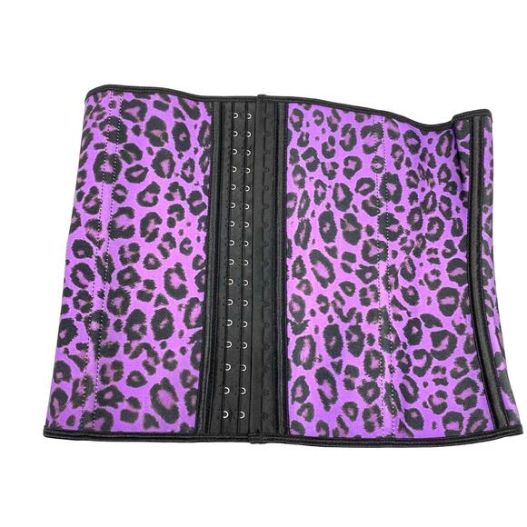 Corset Waist Cincher Purple Leopard Print L Satiny - Picture 2 of 8